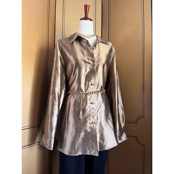 Vintage bronze lamé blouse, size XL - Picture 1 of 8